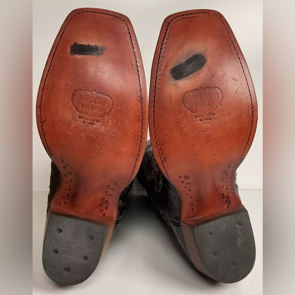 Nocona Black Cherry Ostrich Quill Cowboy Boots 9 EE Handcrafted USA Made - Picture 2 of 14